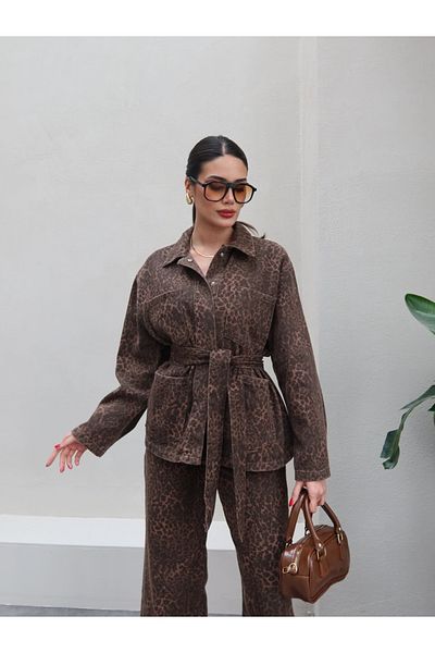 ESRAHELVACI Belted Leo Pattern Jacket Pants Set