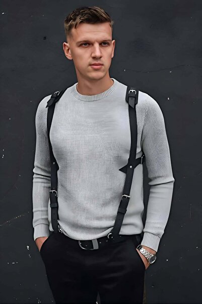 Angels Passion Omuz Detaylı Şık Erkek Deri Harness, Erkek Gömlek Üzeri Aksesuar