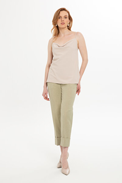 GİZİA Askılı Degaje Yaka Bej Bluz