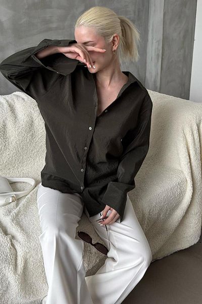 Madmext Mg2313 Model Women's Shirt - Khaki Crinkle Pattern