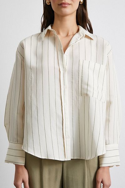 Never more Khaki Modal Shirt - Contrast Stripes