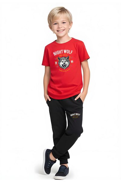 FYK KİDS Boy's Season Night Wolf Printed Bottom Suit