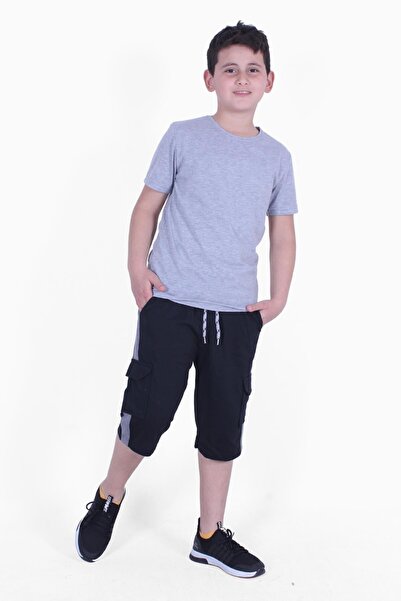 FYK KİDS Plain Model Boy's T-Shirt-Capri Top and Bottom Set