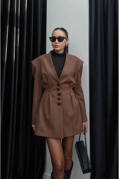 buqre's moda Clamp Detailed Buttoned Jacket Shorts Skirt Suit