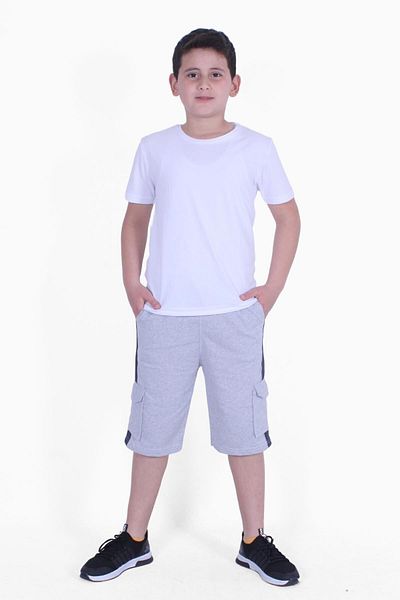FYK KİDS Plain Model Boy's T-Shirt-Capri Top and Bottom Set