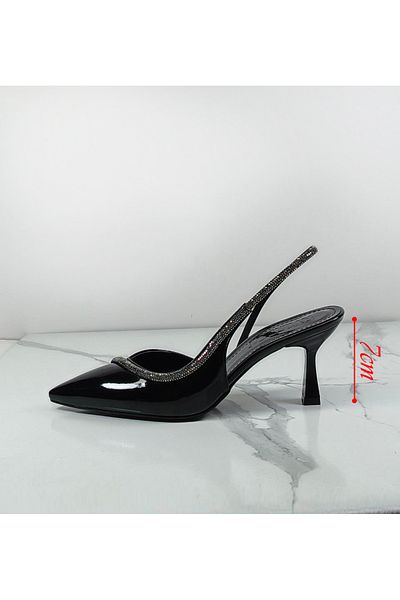 Everest Women's Black Patent Leather Stiletto Open Back Stone Heeled Shoes