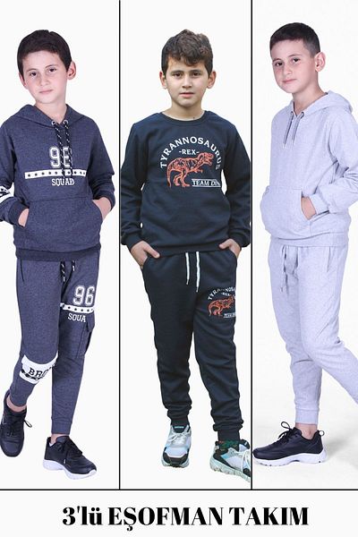 FYK KİDS 3-Piece BOY 96-TREX-PLAIN MODEL TRACKSUIT SET