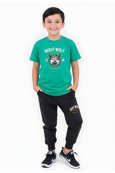 FYK KİDS Boy's Season Night Wolf Printed Bottom Suit