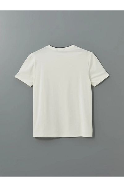 LC Waikiki Ανδρικό μπλουζάκι SOUTHBLUE Ecru Crew Neck με στάμπα από βαμβακερό χτενισμένο βαμβάκι