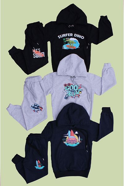 FYK KİDS 3-PACK HOODED PRINT DETAILED BOY TRACKSUIT SET 2 YARN