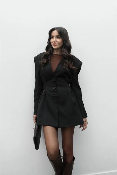 buqre's moda Clamp Detailed Buttoned Jacket Shorts Skirt Suit