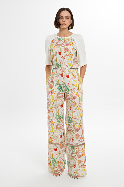 GİZİA Saten Biye Detaylı Desenli Pantolon