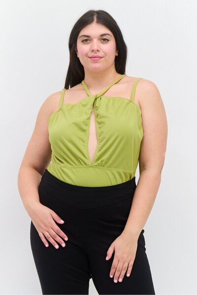 Extro & Vert بدلة جسم نسائية بدون أكمام بمقاسات كبيرة، زيتوني