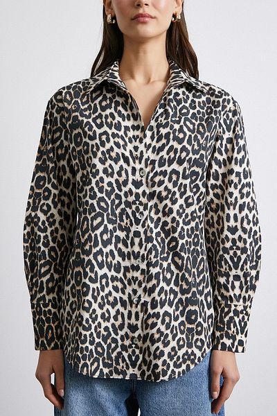 Never more Beige Satin Shirt - Leopard Print