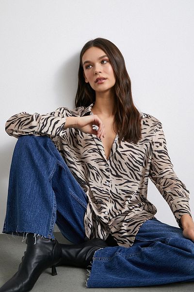 Never more V-Neck Stone Colored Zebra Print Shirt