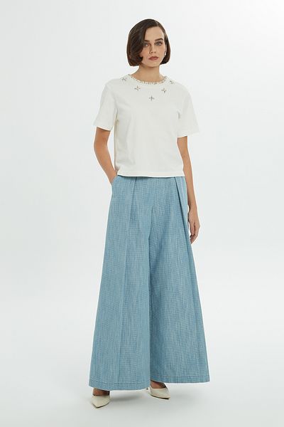 GİZİA Ecru T-Shirt with Back Zipper Stones