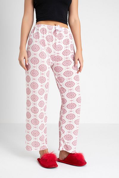 DONEX Cotton Thin Breathable Fabric Ribbon Waist Detail Printed Women's Sleepwear Bottoms Without Pockets