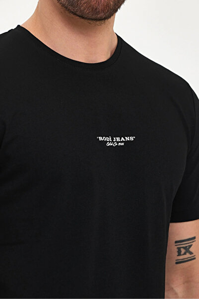 Rodi Jeans Men's Black Crew Neck Comfortable Fit Rodi Jeans Printed Cotton T-Shirt