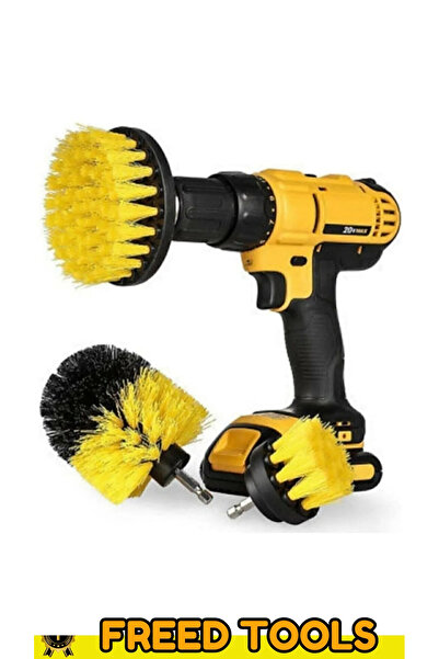 FREED TOOLS 3 lü Set Matkap Ucuna Takılabilen Banyo Küvet Duşakabin Oto Lastik Koltuk Yıkama Temizleme Fırçası