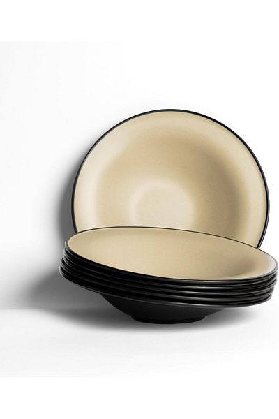 mastergold 6 Piece Melamine Round Slanted Serving Plates ( 27.5cm ) For Serving Noodles, Appetizers & Salads