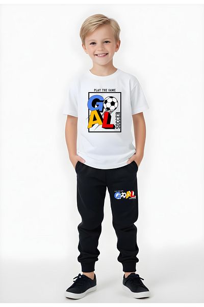 FYK KİDS Boy's Seasonal Goal Printed Bottom-Top Suit