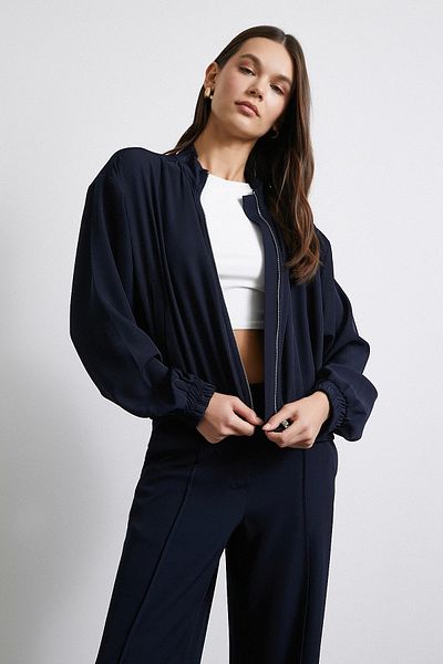 Never more Navy Blue Bomber Jacket