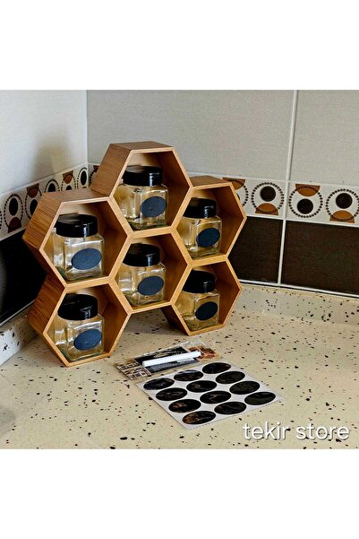Tekir Store evinizi güzelleştirin 6'lı Baharatlık Takımı Ahşap Rustik Bambu E...