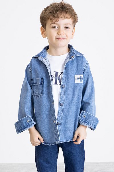 Cansın Mini Tricou cu imprimeu WK pe spate albastru cu jachetă de jeans, băieți, costume 2 piese 20272