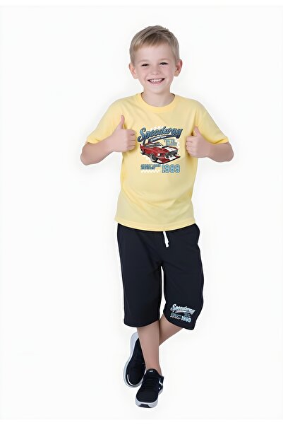 FYK KİDS Boy's Summer Speedway Printed Bottom-Top Suit