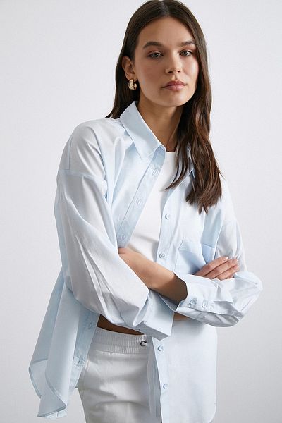 Never more Light Blue Oversize Cotton Shirt