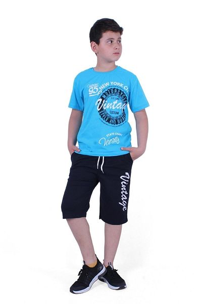 FYK KİDS 3-Piece Nuk Dg-zoone-vintage Boy's Summer Suit with Lettering Detail