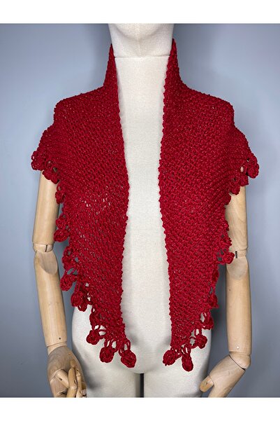 zeinapp Üçgen Formda Simli Tasarım El Örgü Şal Atkı