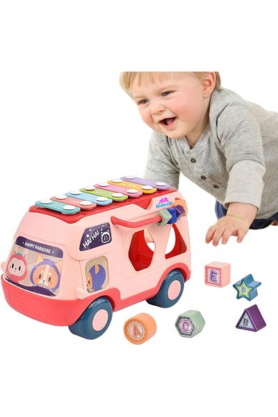 hediyecik Pink Baby Toys +18 Months With Toy Piano Bus Find Bus With Lighted Music
