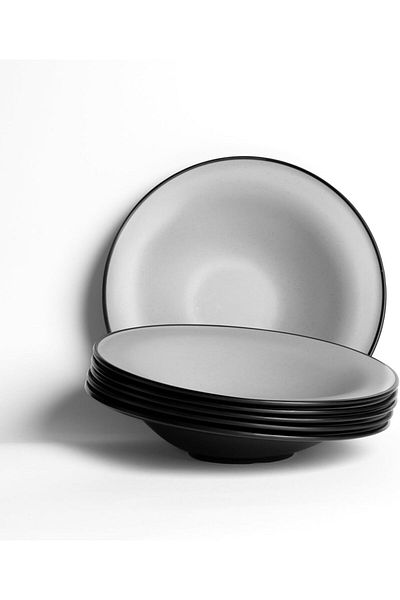 mastergold 6 Piece Melamine Round Slanted Serving Plates ( 27.5cm ) For Serving Noodles, Appetizers & Salads