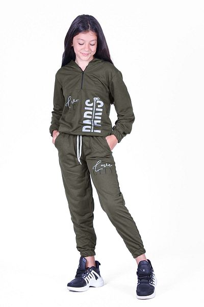 FYK KİDS Love City Printed, Zippered, Hooded 2-Piece Girls Tracksuit Set
