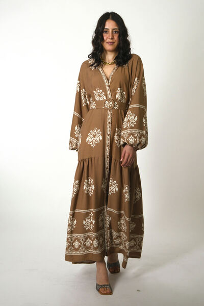 ABBRA Women's Prevailing Collar Buttoned Front Belted 100% Viscose Summer Dress