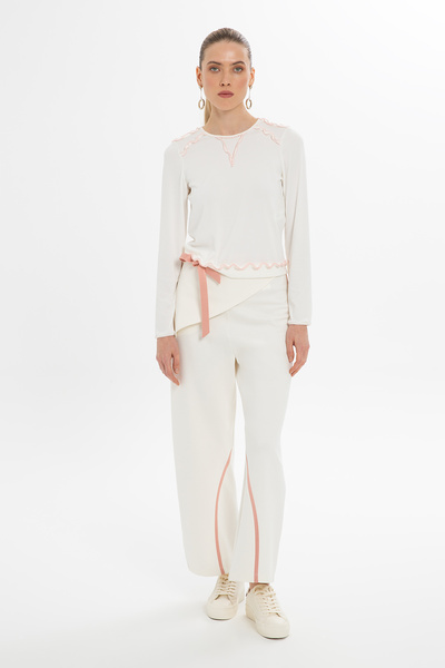 GİZİA Dikiş Detaylı Uzun Kollu Ekru Bluz