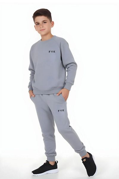 FYK KİDS Fyk Writing Detailed Men's Round Neck Tracksuit