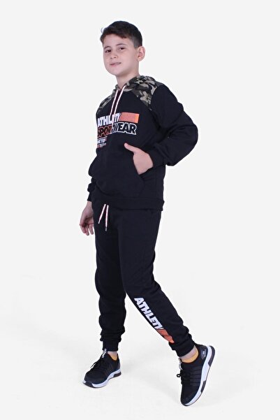 FYK KİDS Σετ αθλητικής φόρμας με κουκούλα με κουκούλα καμουφλάζ τσέπης καγκουρό στο κάτω μέρος