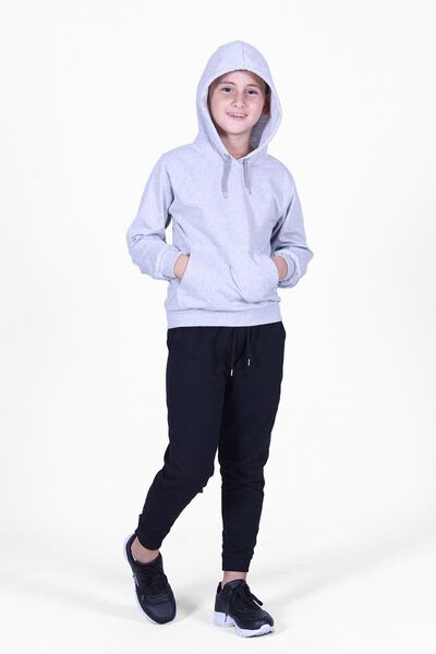 FYK KİDS Plain Kangaroo Pocket Hooded Boy's Tracksuit Set