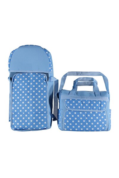ŞAMATA PARTİ EVİ Bebek Taşıma Seti, Mavi Puantiyeli Portbebe Ve Bakım Çantası