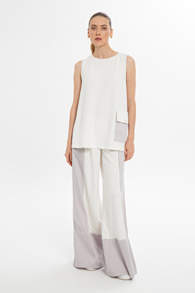 GİZİA Sırtı Pencereli Kolsuz Ekru Bluz