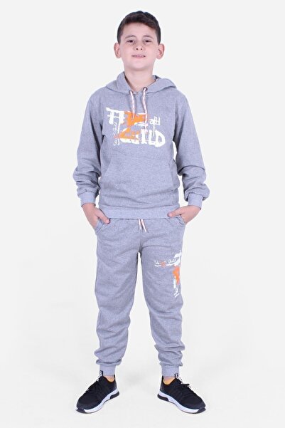 FYK KİDS TİDE YAZI BASKIL KANGURU CEP DETAYLI ERKEK ÇOCUK EŞOFMAN TAKIMI