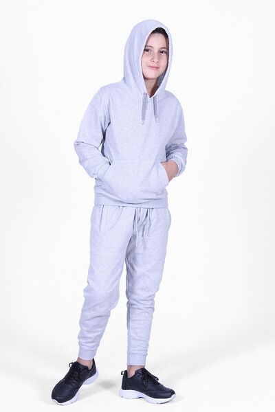 FYK KİDS Plain Kangaroo Pocket Hooded Boy's Tracksuit Set