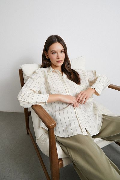 Never more Khaki Modal Shirt - Contrast Stripes