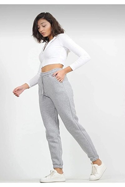 ömba spor Ünisex Üç Iplik Şardonlu Gri Eşofman Altı