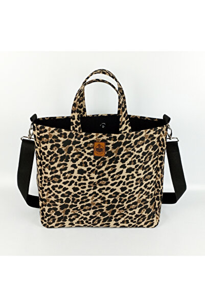 woodycord Leopar Desenli Büyük Boy Gabardin Tote Çanta
