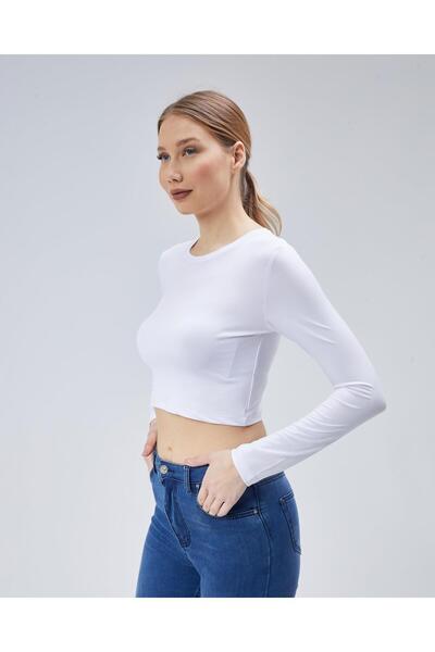 Virago Soft Touch Round Neck Crop Long Sleeve Blouse/Body