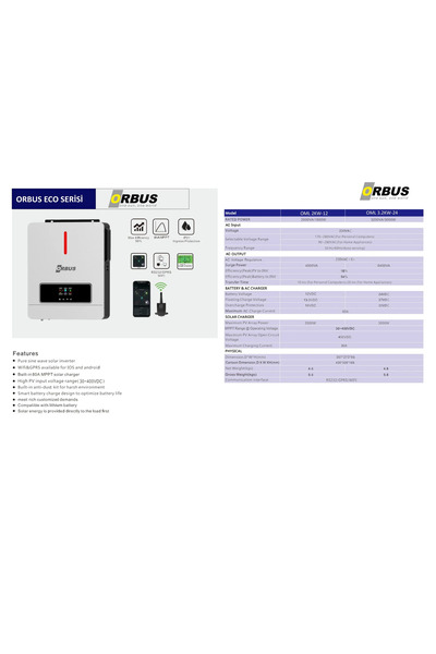 ORBUS 12 V Volt 1600 W Watt 1.6 Kw Mppt Tam Sinüs Akıllı Inverter 220 Volt Çevirici Invertör