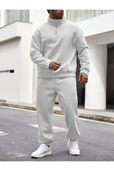 YAKAMEL Men's Half Zipper Stand Collar New Model Oversize Tracksuit Set